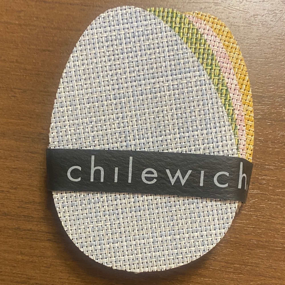 Pottery Barn Chilewich Woven Egg shaped Coasters set of 4 w felt back NWT.